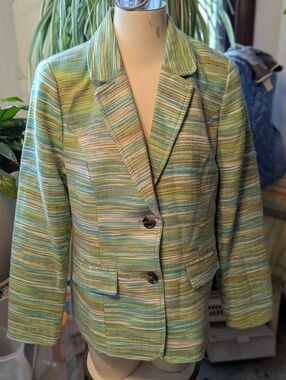 NWT Coldwater Creek Serenity Green Striped 2button Lined Blazer Sz 12